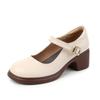 Echte Leren Schoenen Dames Pumps met Ronde Neus Comfort Koeienleer Hoge Hakken Schoenen Mode Ondiepe Mond Zachtzool Moeder Schoenen