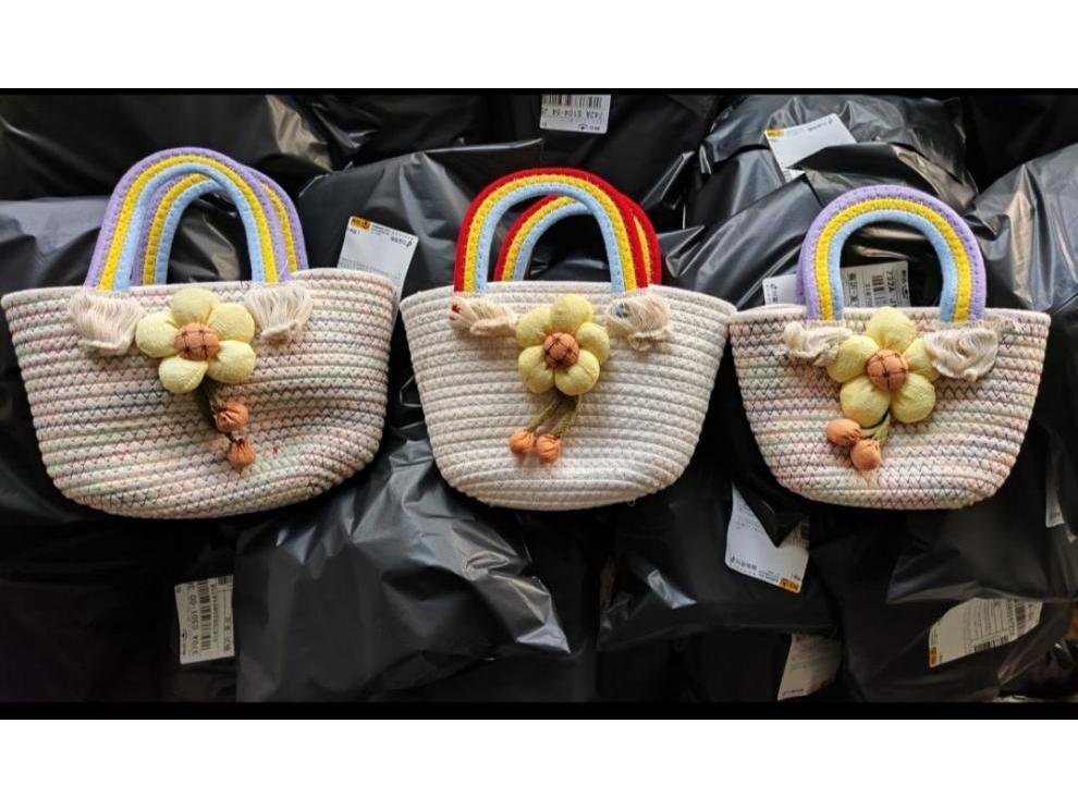 Dětský koš Duha a mrak: Tkaná bavlněná šňůra kabelka & Narozeninový suvenýr