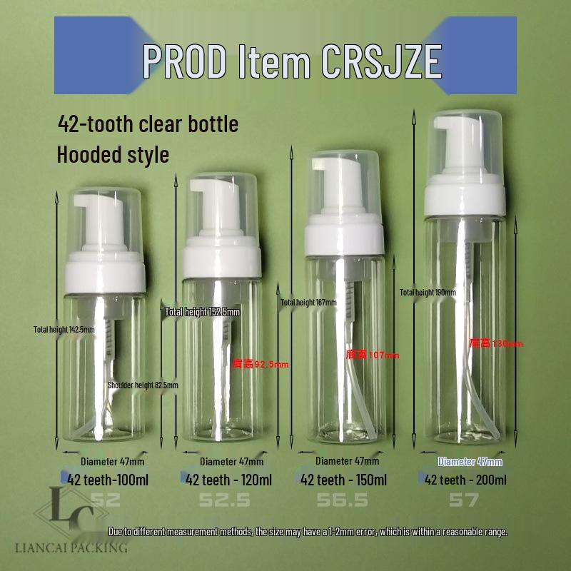 In-Stock Transparent PET Foam Mousse Bottle for Makeup Remover & Facial Cleanser, 100mL/120mL/150mL, 200g Capacity.