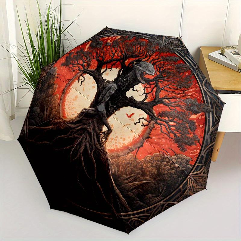 

Enchanted Forest Tree of Life Circular Wall Art Print Umbrella, Cute Umbrella with Cute Design, Portable 3-Fold Compact Umbrella for Men & Women, Vale