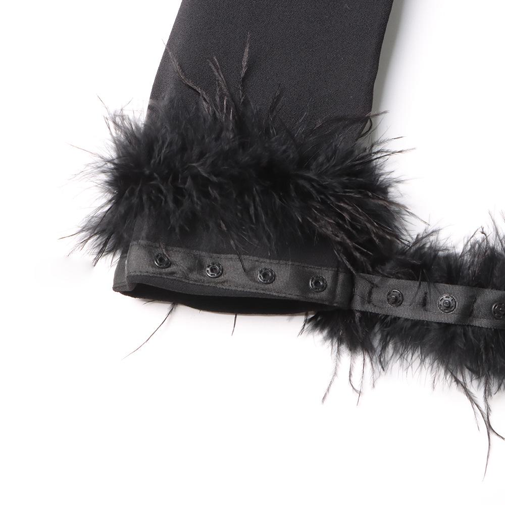 Spring 2026 Women's Luxe Suit: Cuff Patchwork with Ostrich Feather & Rhinestone Trim