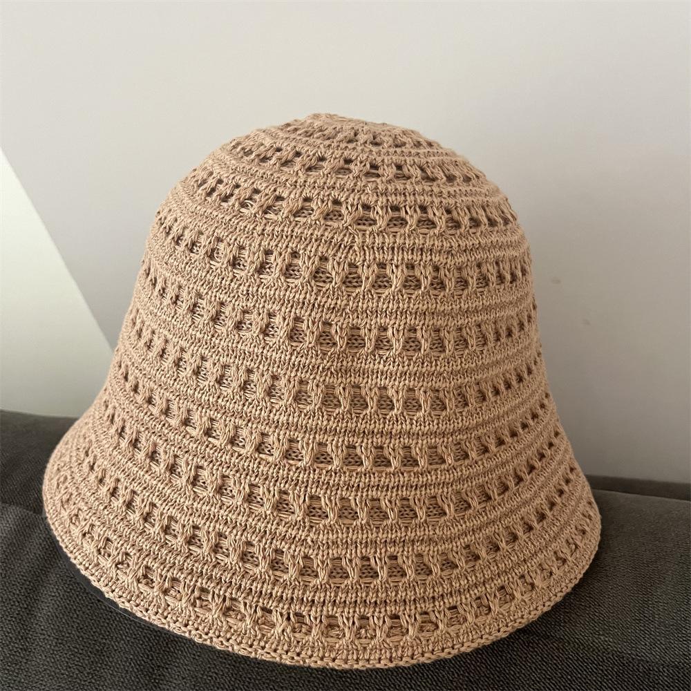 Knitted Bucket Hat Women's Spring and Autumn New Double-sided Can Wear Hollow Bucket Hat Solid Color Plain Face Washbasin Hat