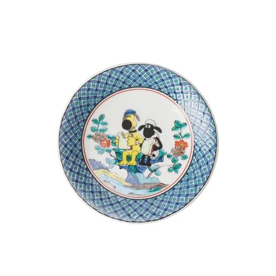 Kutani ware Iwataya Shaun the Sheep small plate in the Ko-Kutani style SS-01