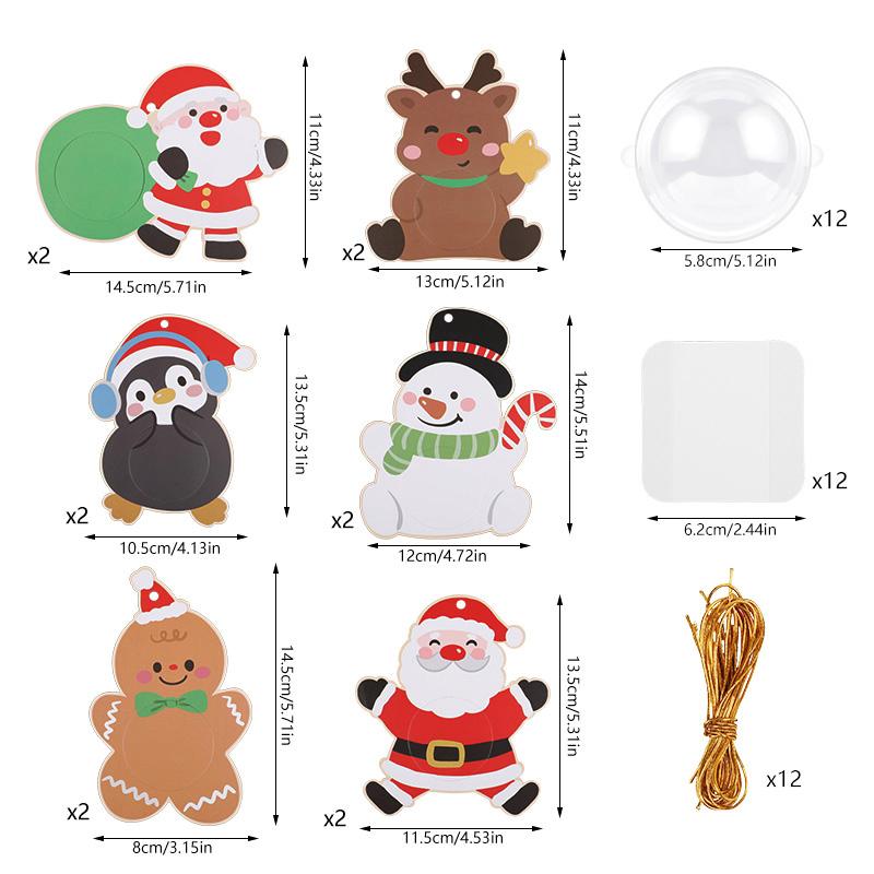 12/24Pcs Christmas Candy Chocolate Holder Cards Kids Gifts Packaging Bag Xmas Tree Hanging Pendants Christmas Party Home Decor