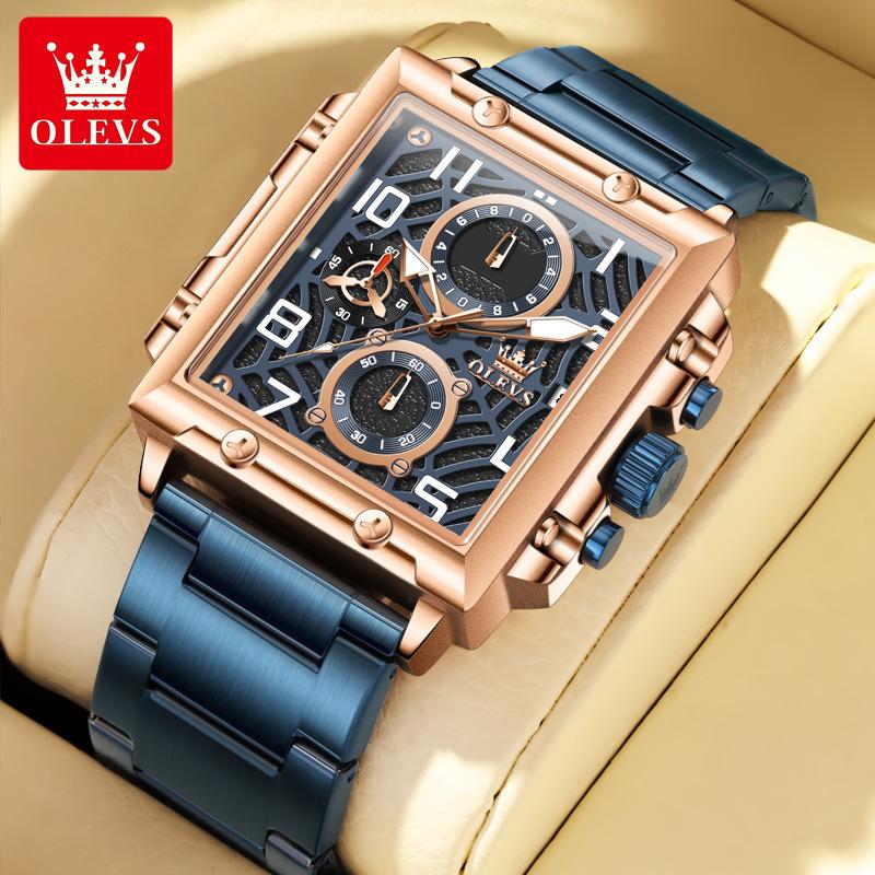 

Новые мужские часы квадратные спортивные наручные часы с хронографом из нержавеющей стали водонепроницаемые часы роскошные мужские кварцевые часы синий