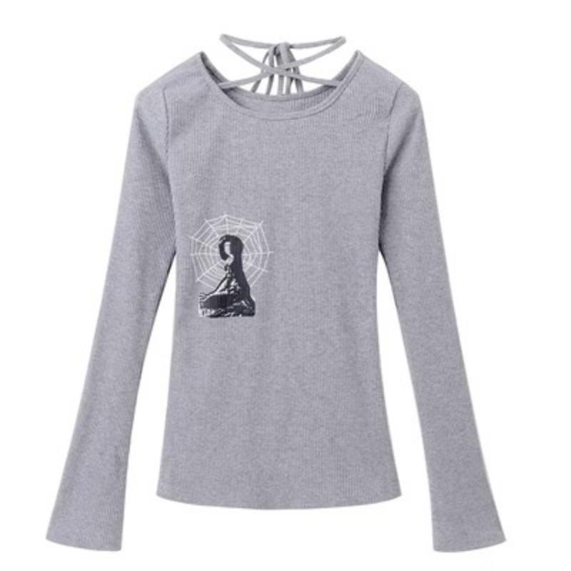 

Винтажные футболки с длинными рукавами в стиле гранж, женские эстетические уличные укороченные топы Y2k, женские футболки с графикой 2000-х годов, осень L серый