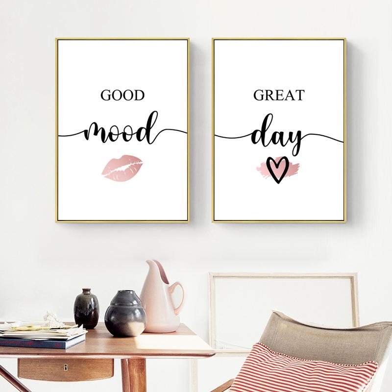 Nordic Pink Woman Red Lip Nails Polish Quotes MakeUp Posters Canvas Painting Wall Art Pictures For Beauty Salon Room Decor