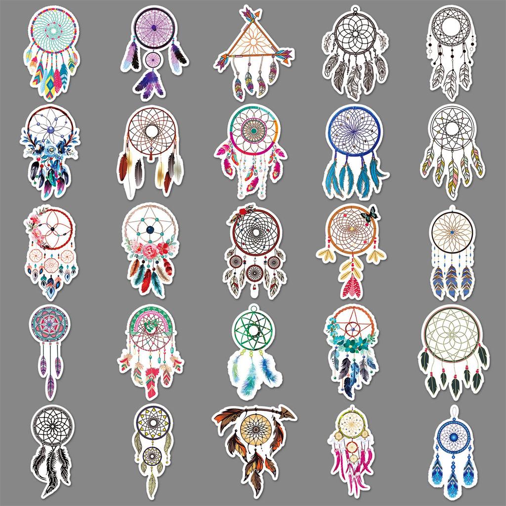 50 Dreamcatcher Waterproof Graffiti Stickers for Suitcases, Scooters, Computers, and Tablets