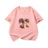 Kids Cotton T Shirt Rainbow Hair Girl Kissing Puppy Dog Print Crew Neck Short Sleeve Tee Casual Boys Girls Summer Tops