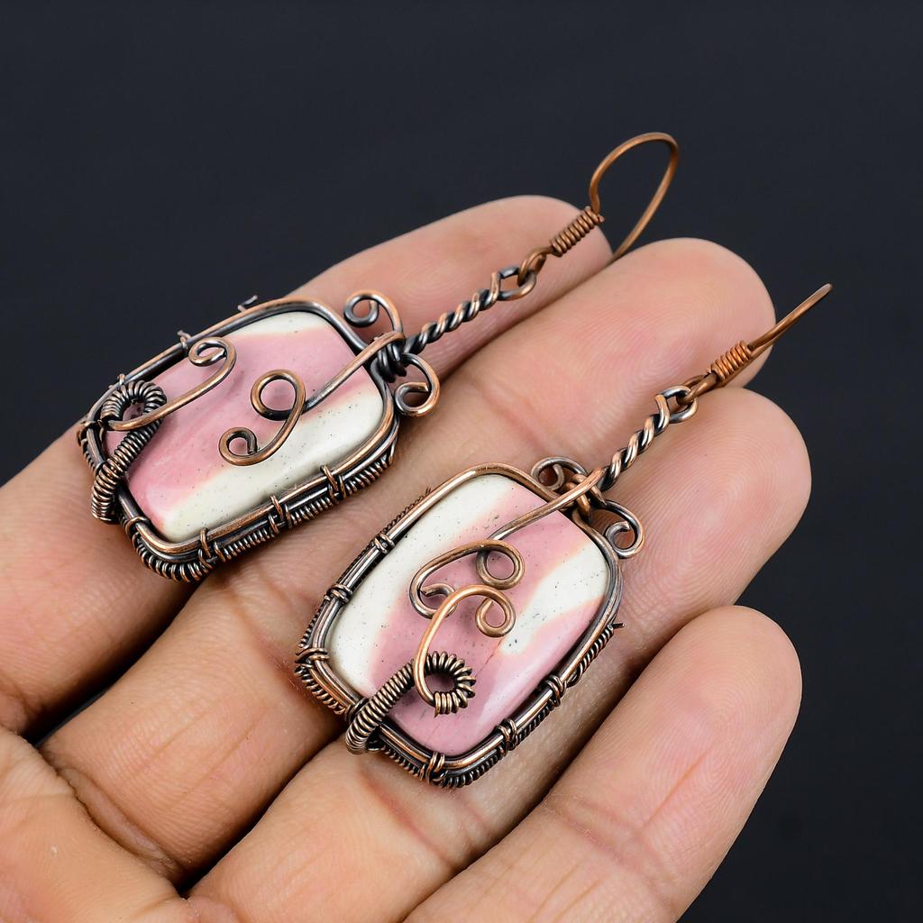 Mookaite Earrings Gemstone Jewelry, 999 Copper Wire Wrapped Earrings, Handmade Beautiful Jewelry Earrings