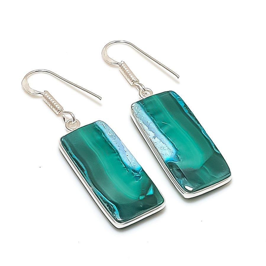 Natural Chrysocolla Malachite 925 Sterling Silver Jewelry Earring 1.85  AE-12113