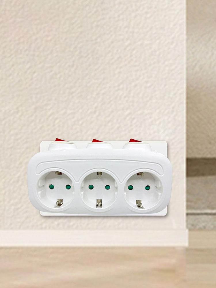 Extension Socket with 3 Individual Switches 3 Horizontal Socket Power Adapter Wall Socket for Living Room Bedroom