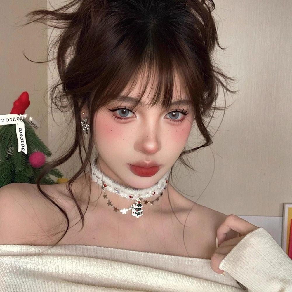 Tassel Snowflake Rhinestone Necklace Santa Claus Xmas Clavicle Chain Christmas Plush Choker  Winter