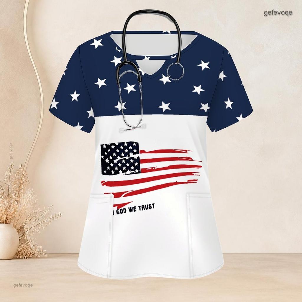 Women Plus Size Keyhole Neck Short Sleeve Printed Scrub Top With Front Pockets Black Gradient