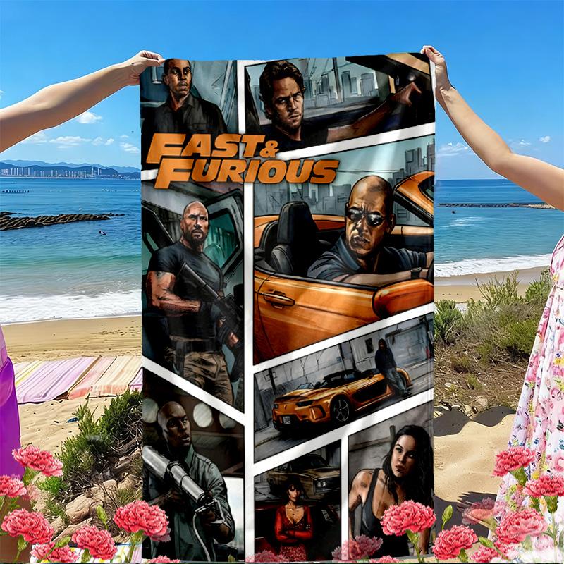 Fast & Furious Print Beach Towel, Versatile Lightweight Absorbent Beach Towel for Pool Surf Yoga Bathroom, Perfect Birthday Holiday Gift