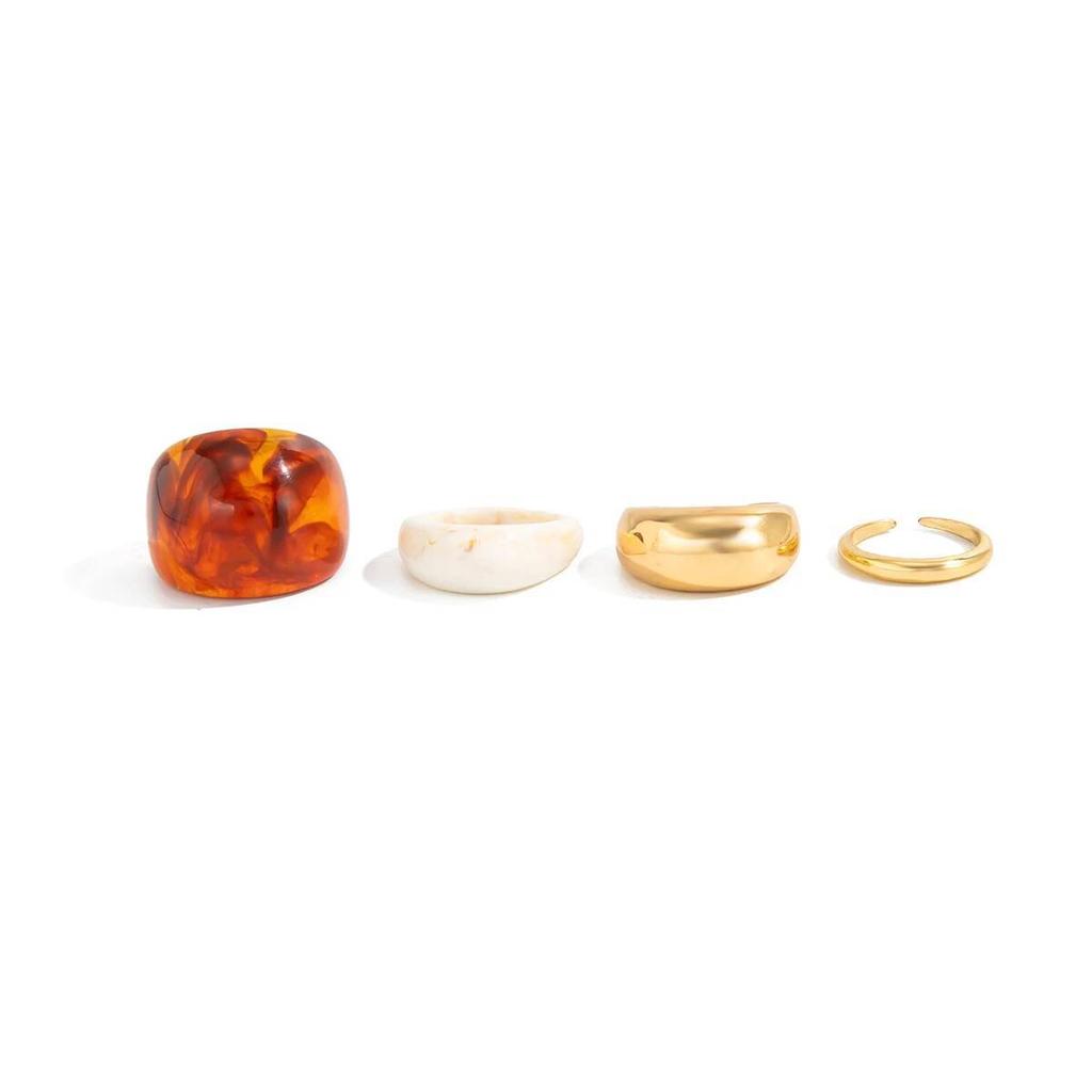 Salircon 4Pcs/Set Vintage Brown Transparent Resin Wide Rings Women Irregular Geometric Ring Autumn Winter Charm Jewelry Gift New