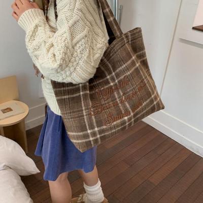 Ležérní styl Retro kostkovaná plátěná taška přes rameno - Všestranná a prostorná pro vysokou školu a dojíždění
