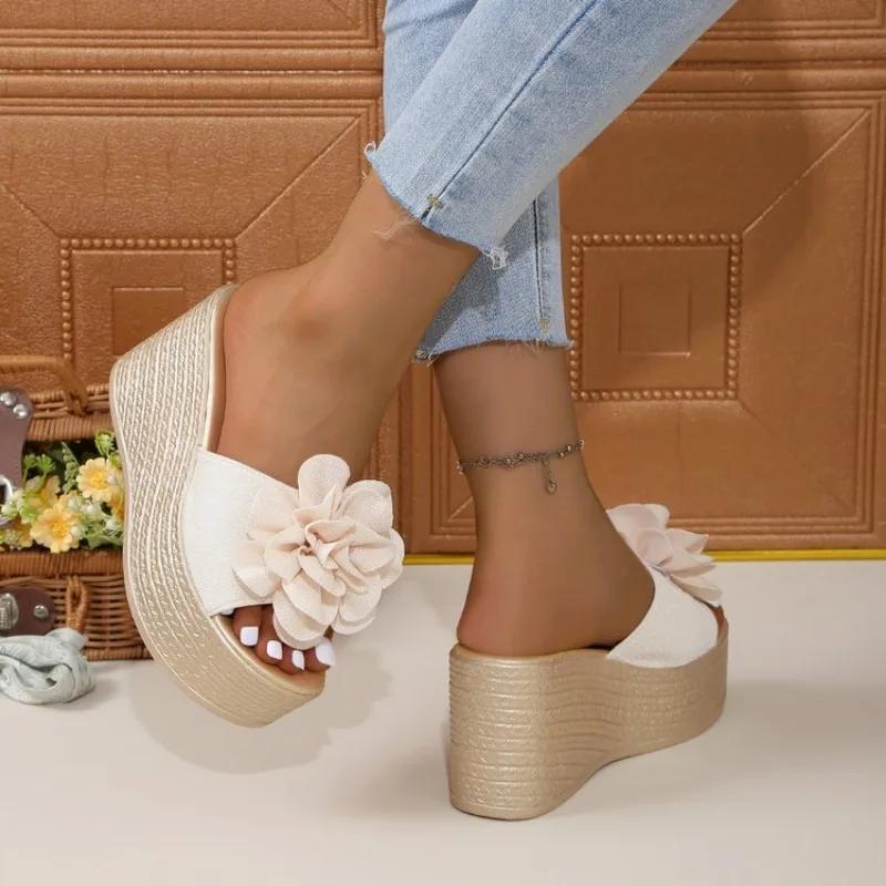 Women's Slippers New Summer Open Toe Shoes Slope Heel Thick Sole Shoes Casual Fashion Women