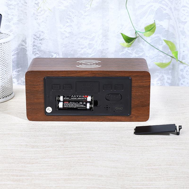 Wireless Charging Electronic Clock Creative Wooden Wireless Charging Clock Digital Clock Perpetual Calendar Sleep Alarm Clock