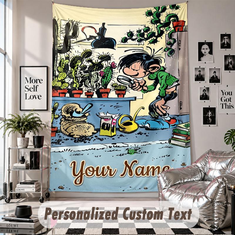 Custom Tapestry Wall Hanging, Gaston Lagaffe Personalized Name Text Home Wall Decor