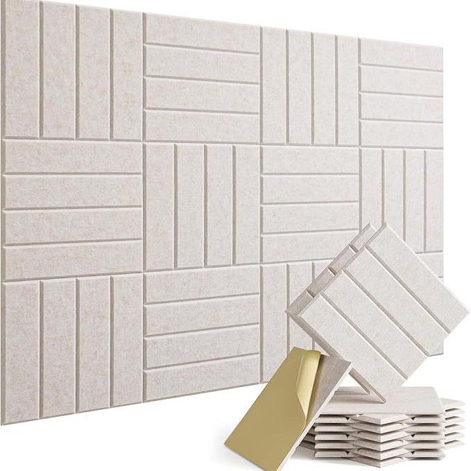 12er-Pack Selbstklebende Schallabsorbierende Paneele - Quer-Quadratisch Gerillte Polyesterfaserplatten für Studioisolation.