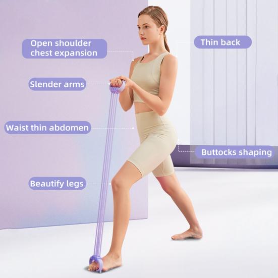 Adjustable 6-Tube Fitness Resistance Band with Cat Ear Handle Men Women Arm Shoulder Back Stretch Exercise Strap