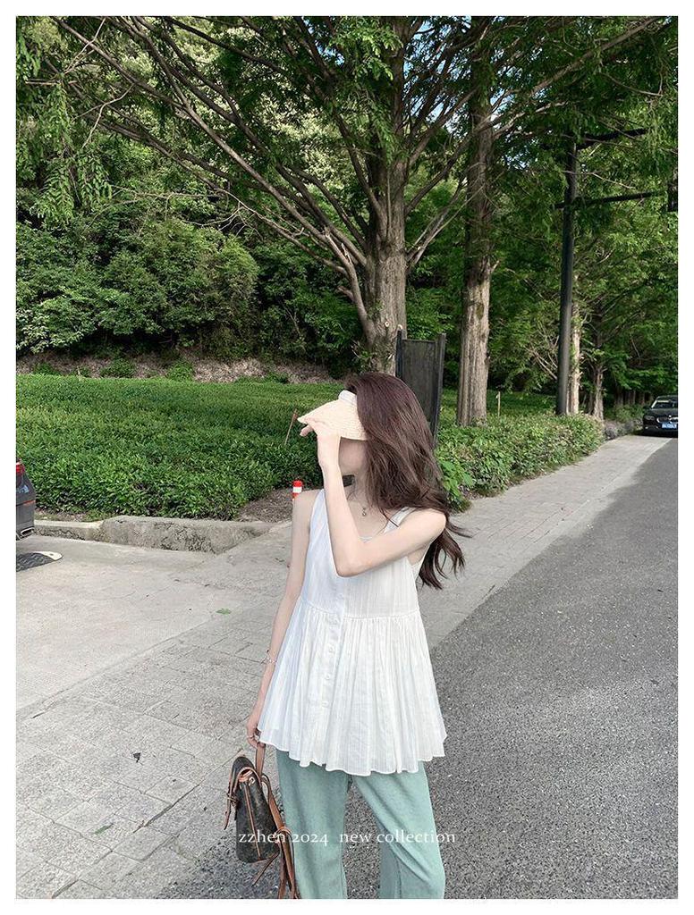 2026 Summer Slimming Pleated Sleeveless Camisole for Feminine Commute