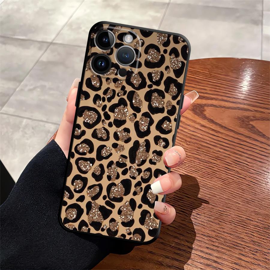 Case for iPhone XR 7 8 17Air 15 16 14 Plus 13 12 11 17 Pro Max XS Max Black Soft Phone Cover Cartoon Leopard Print Pattern