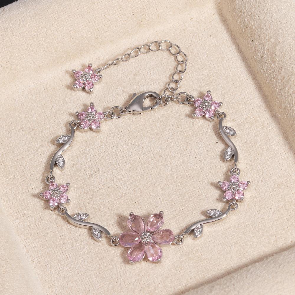 18K Real Gold Plated Brass Multi-Color Leaf CZ Trendy Tennis Bracelet Set Wavy Chain Bracelets with Assorted Gemstones