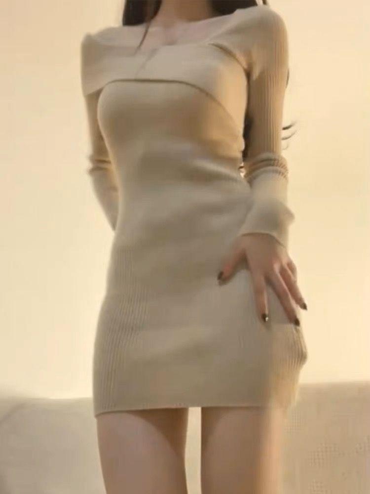 Spicy Girl One-Shoulder Knit Dress - Slim Fit, Hip-Hugging Autumn/Winter 2025