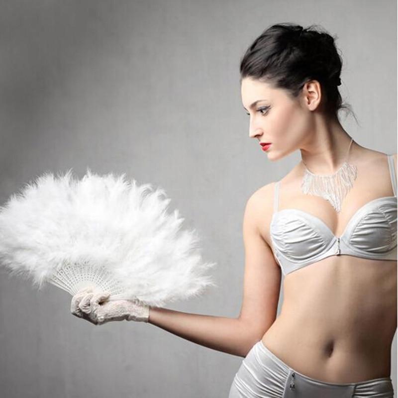 Hand Held Flower Fan White Hand Fan Ladies Folding Feather Fans Home Decor Handmade Dance Wedding Party Accessories Crafts Gifts