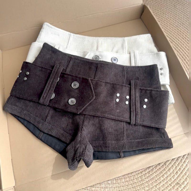 Spring 2026 Women s Apricot High-Waisted Corduroy Shorts - Casual Hip-Hugging Spicy Girl Style XS кофейный