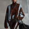 Pull Sexy Patchwork Imprimé Léopard pour Femme Automne Col Roulé Tricot Lâche Haut Pull Hiver Manches Longues Pulls Chauds Pull