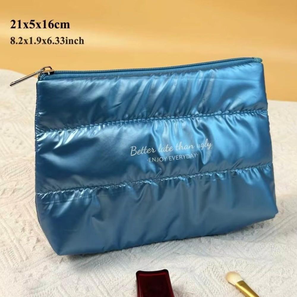New Shiny Fluffy Makeup Bag Large Capacity Zipper Pouch Toiletries Skincare Storage Bag Quilted Puffer Cosmetic Bag Women