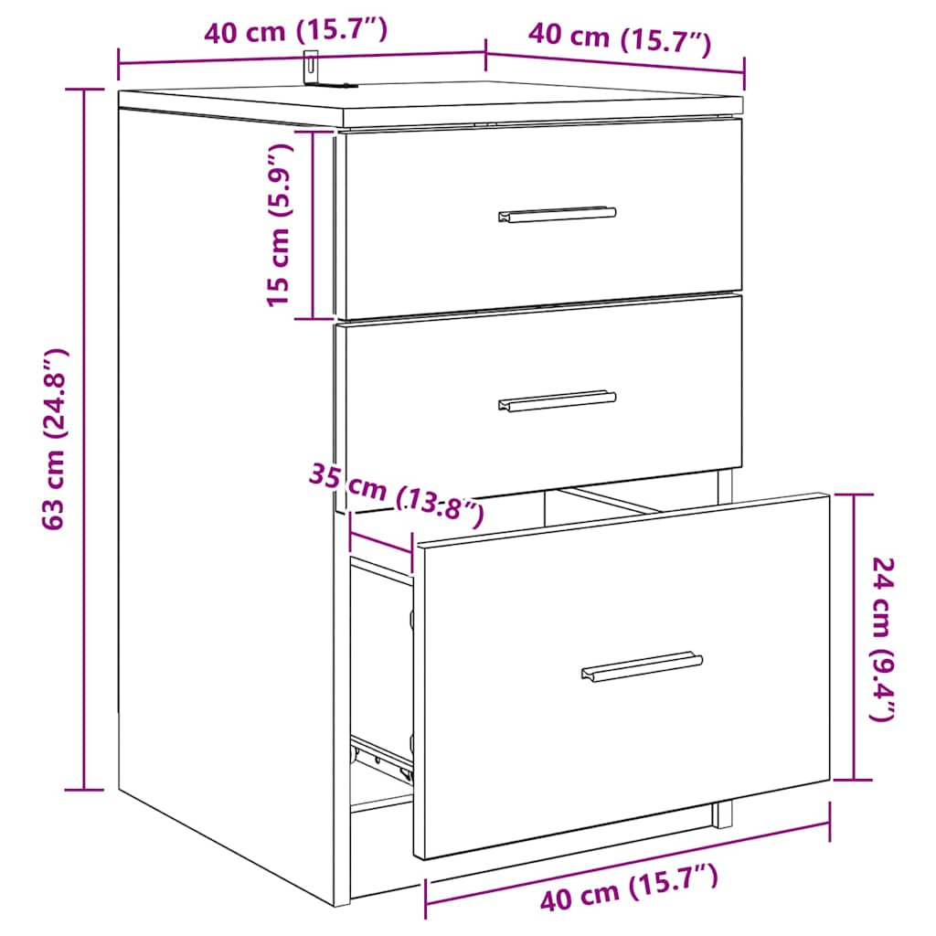 Nightstand Black Oak Effect 40 x 40 x 63 cm Engineered Wood