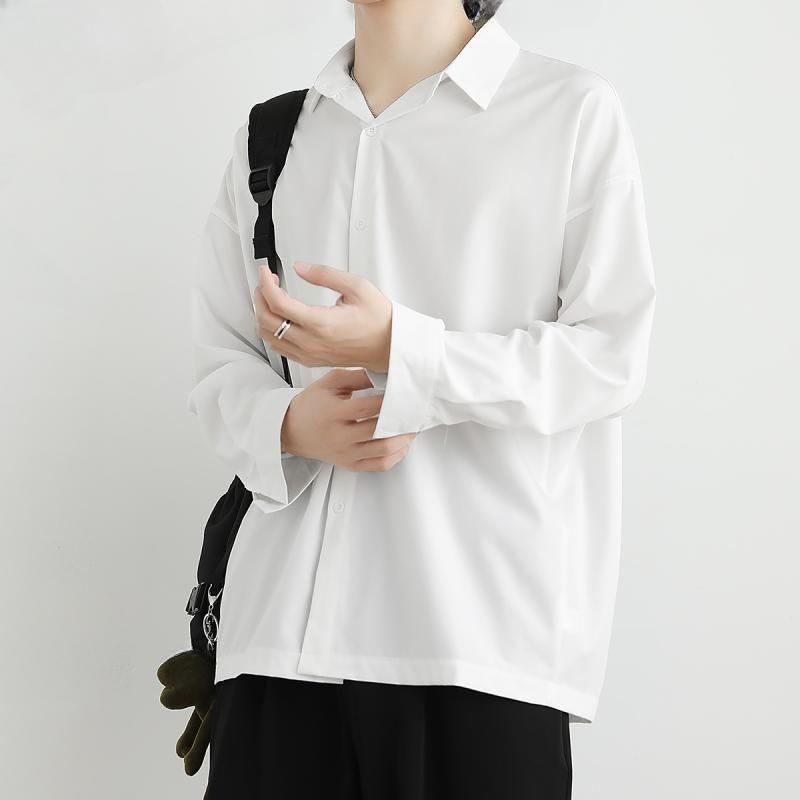Non-ironing draping shirt men's long sleeve black plankton handsome casual high-grade with spring and autumn white shirt