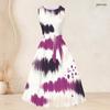 Women Plus Size Two Piece Set Round Neck Sleeveless Tie Waist Flared Dress 3 4 Sleeve Open Cardigan Printed