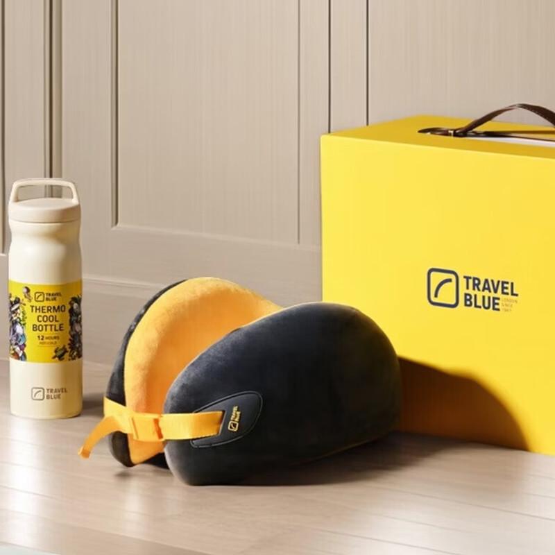 TRAVEL BLUE Memory Foam V-Neck Travel Pillow & Thermos Set