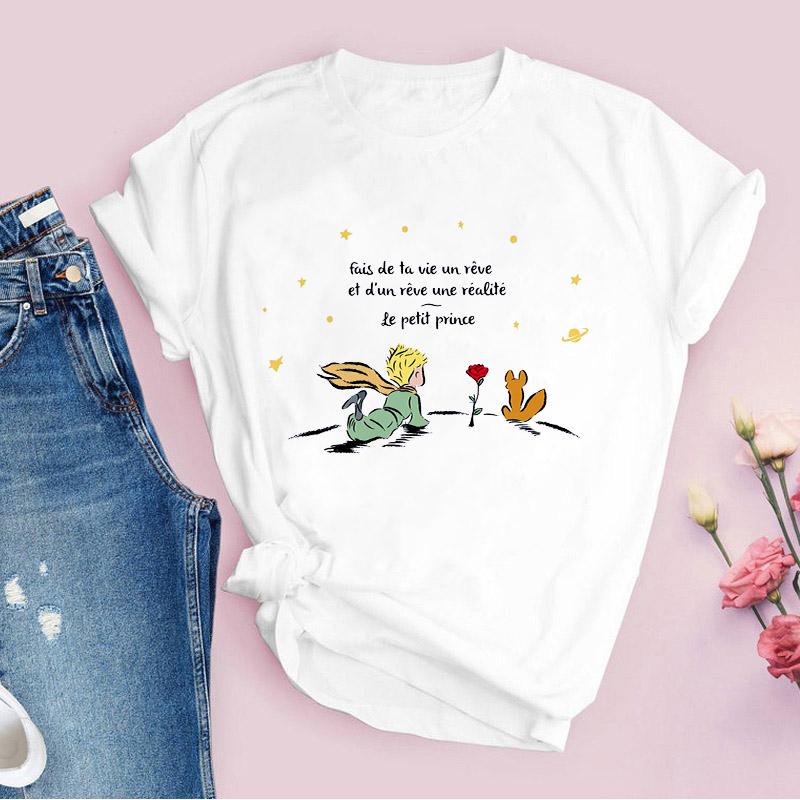 2024 New Arrival Little Prince Printed T Shirt Round Neck Short Sleeve Tshirt Female Harajuku Ladies Tshirts Casual Tee