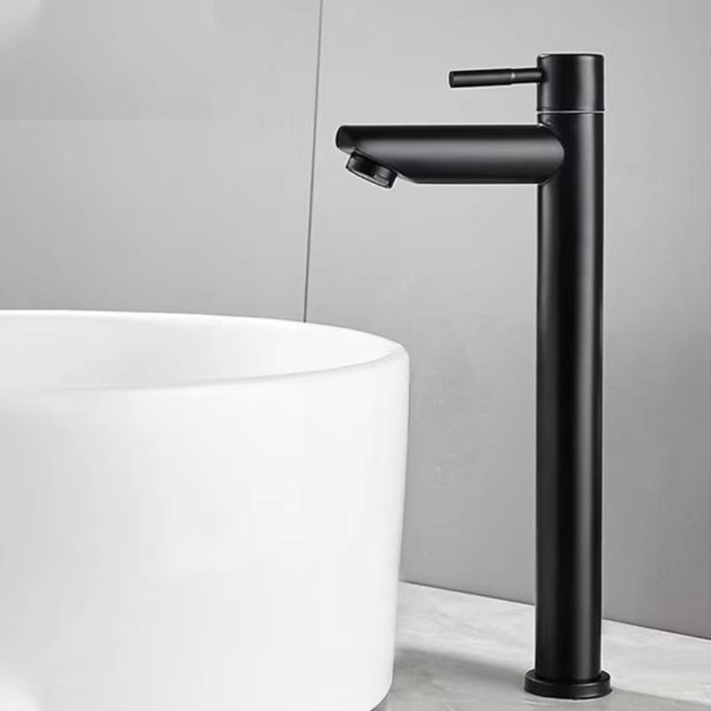 Quick Open Single Cold Faucet Stainless Steel Washbasin Tap Heighten Washbasin Faucet  Hotel