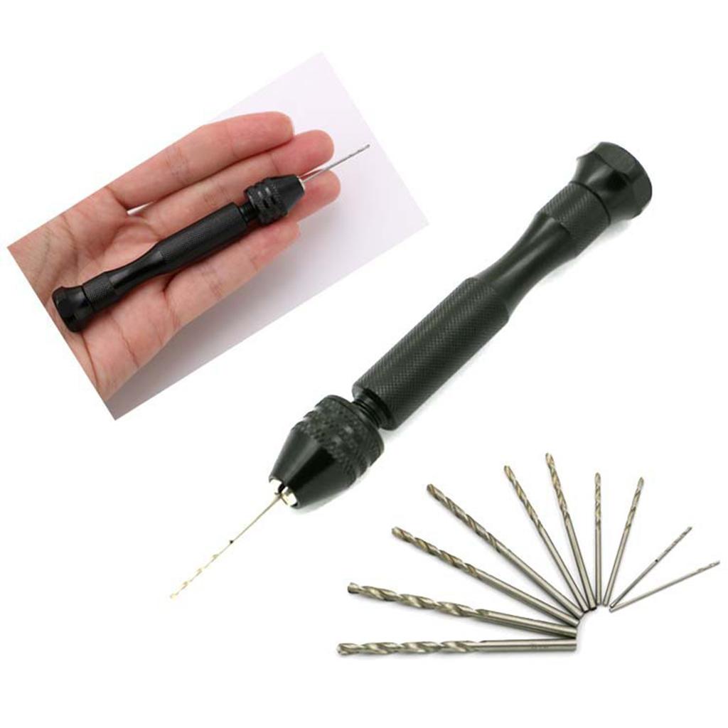 Craft Mini Manual Set 1 Drill For Sharp Hss Micro Mini Twist Drill Bits Epoxy Steel Pin Vise Hand Drill With 10 Drill Bi