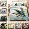 Bohemian 3D Printing Digital Feather Decoration Home Quilt Set Three-piece Set