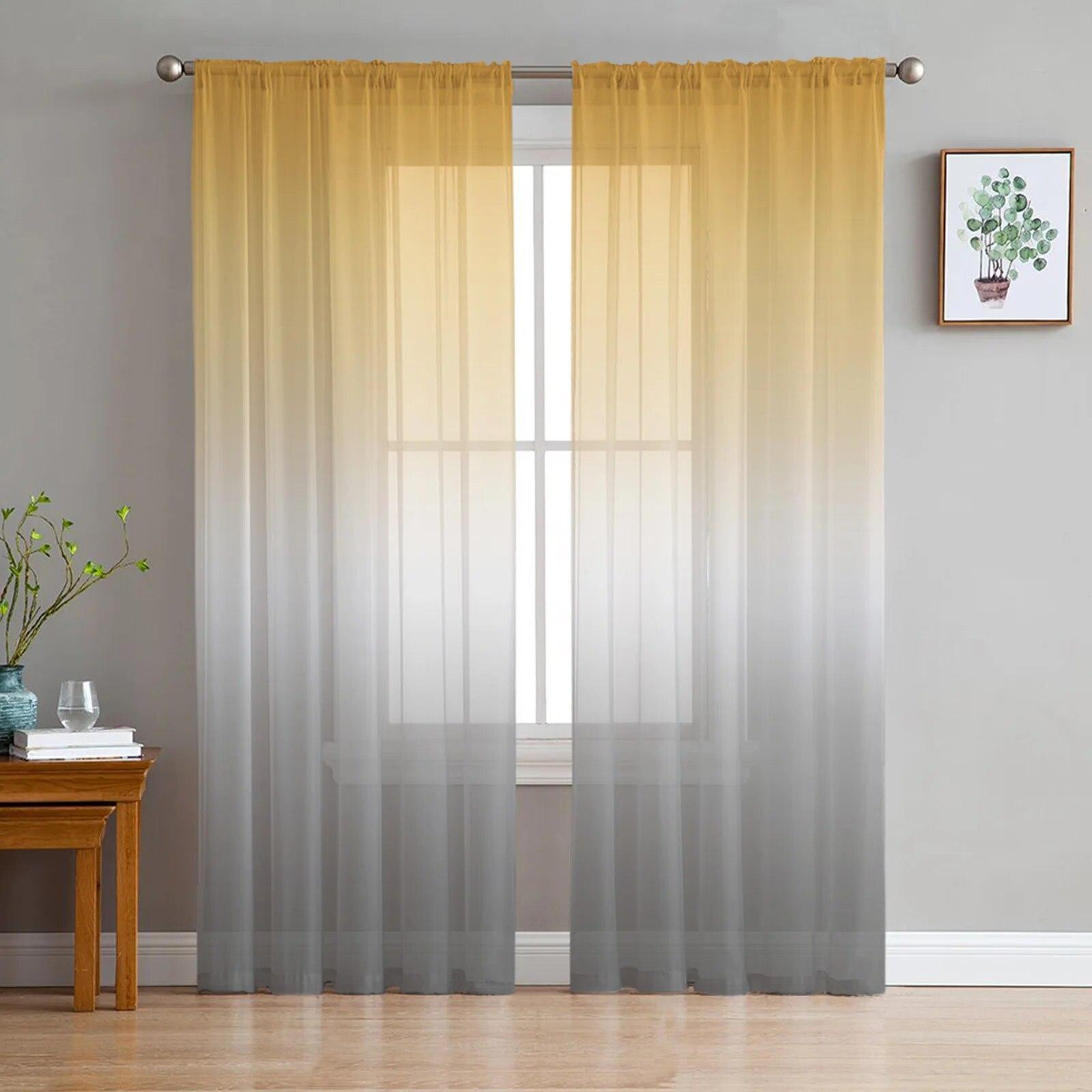 Roze Grijs Verloop Tule Gordijnen Voor Woonkamer Slaapkamer Voile Gordijn Huisdecoratie Transparant Balkondeurgordijn 135W x 114H(cm)