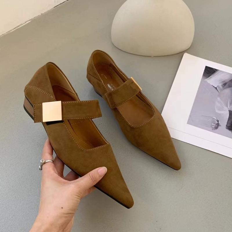 Fashion SUOJIALUN Autumn Women New Brand Flat Shoes Fashion Red Pointed Toe Mary Jane Shoes Buckle Flat Heel Outdoor Dress Ballerinas