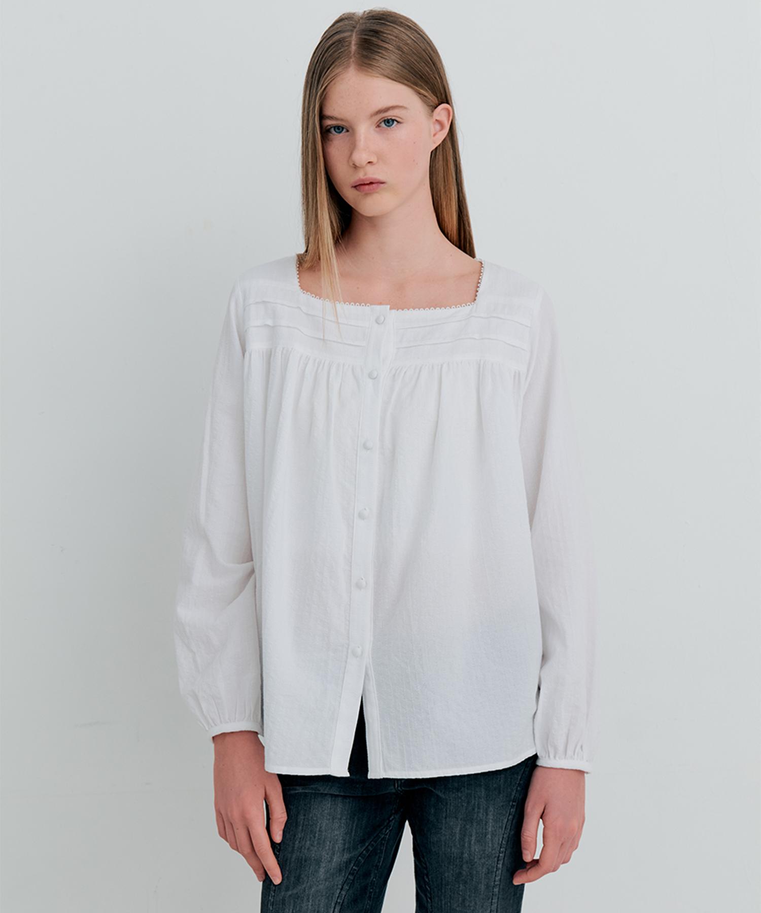 Itove Seoul Square Neck Cotton Blouse White White/Free