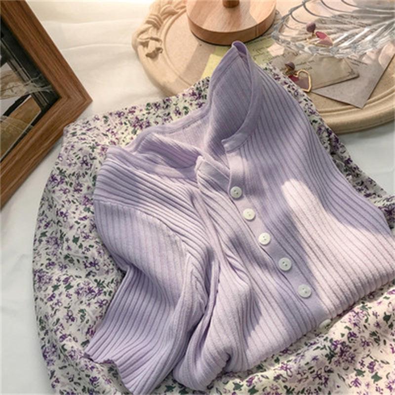 Women's Ice Silk V-Neck Button-Up Loose Short Sleeve Cardigan Top for Spring/Summer 2025.