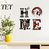 Christmas Wall Decorations 4Pcs HOME Wooden Letter Decor, Hanging Sign with Nutcracker Snowman Waterproof Porch Ornaments Tree Art, Farmhouse Holiday