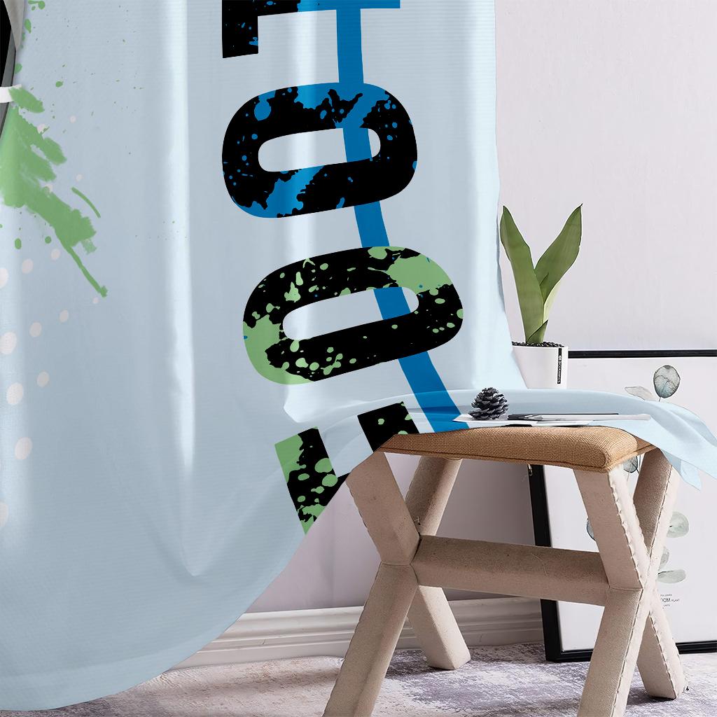 2PCS World Cup Football Printed Curtains, Polyester Fiber Rod Pockets, Colorful Hand-Painted, Room Decoration Curtains