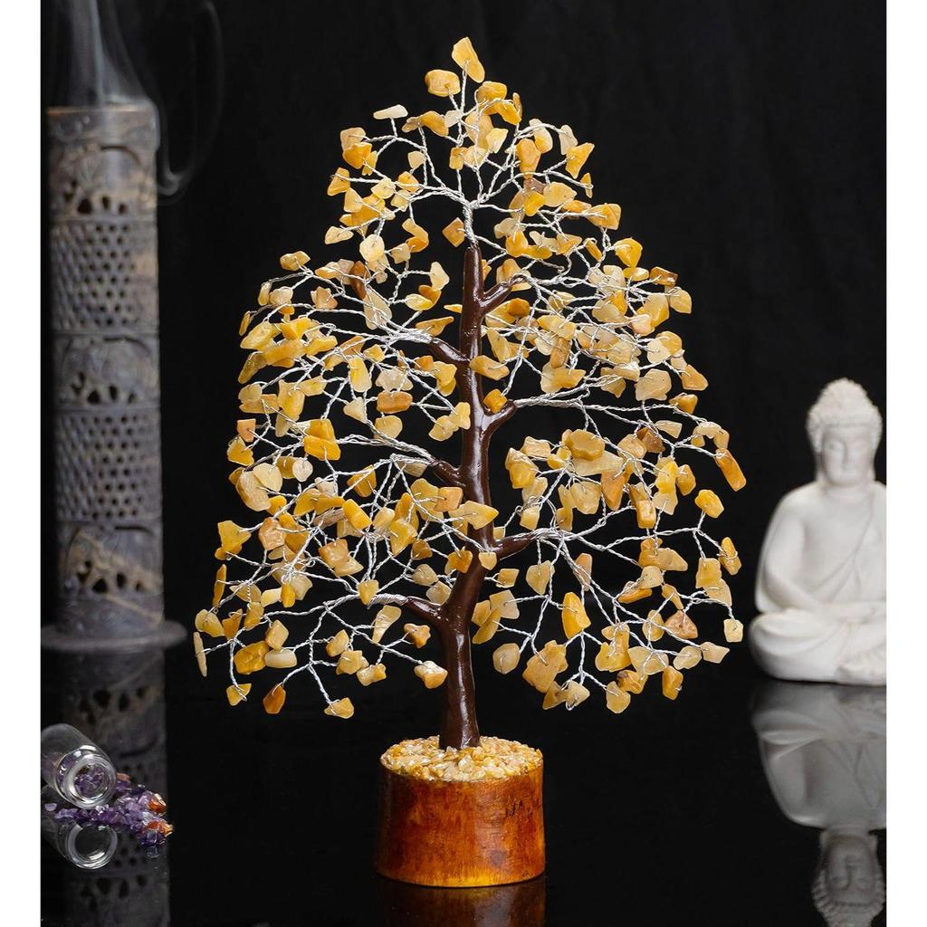 Gemstone Crystal Tree Home Decor Showpieces for Good Luck Money Crystal Tree Gift Items Office Bedroom Decor Wedding Gift, Silver Wire