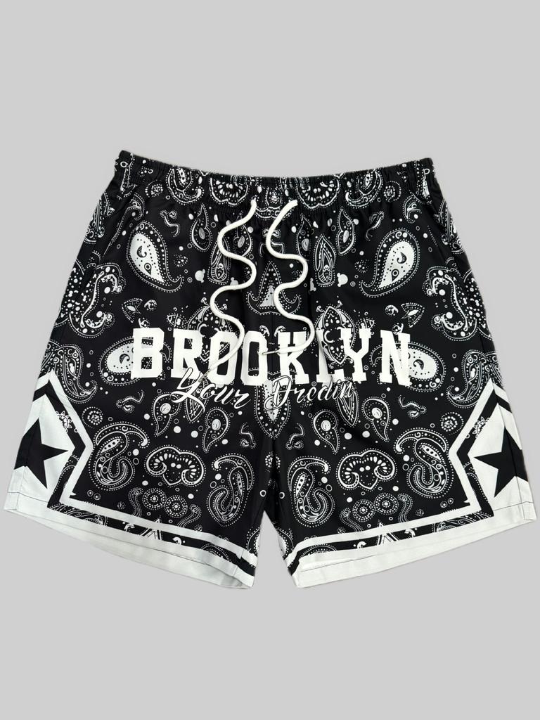 Men Gothic Angel Graffiti 3D Print Mesh Beach Shorts Elastic Drawstring Loose Straight Casual Summer Board Shorts